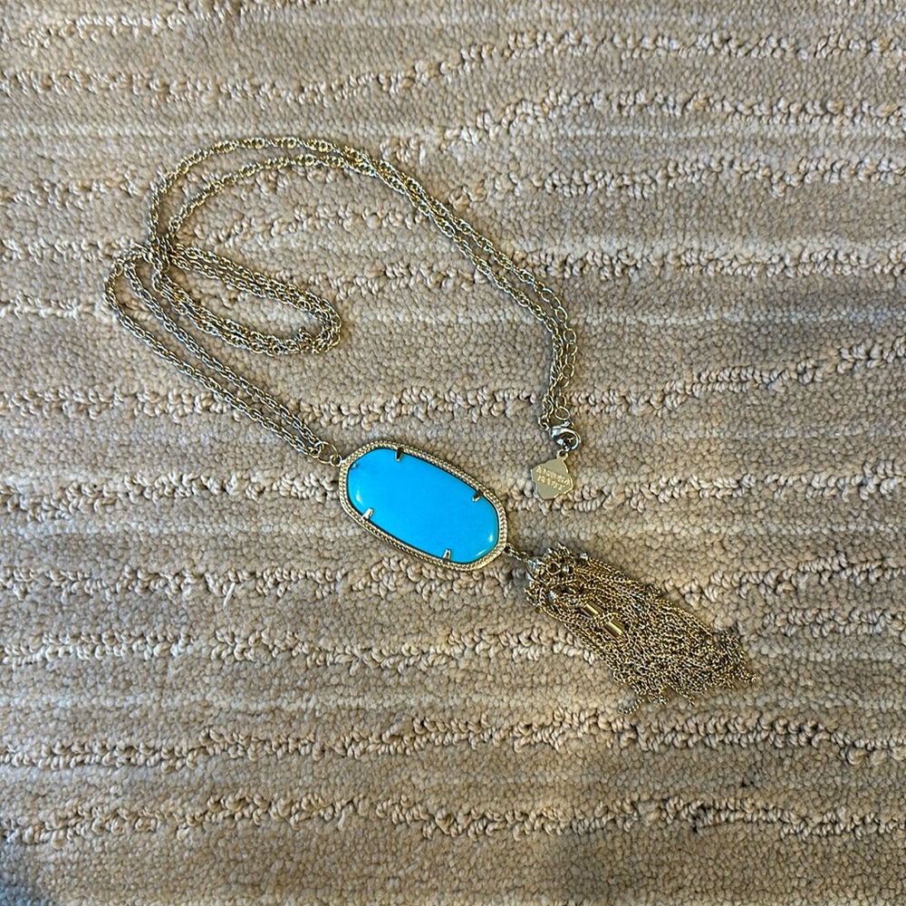 Kendra Scott Rayne long drop necklace turquoise and gold